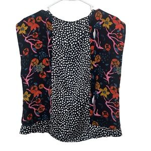Floral & Spot Mixed-Print Sleeveless Top - Black